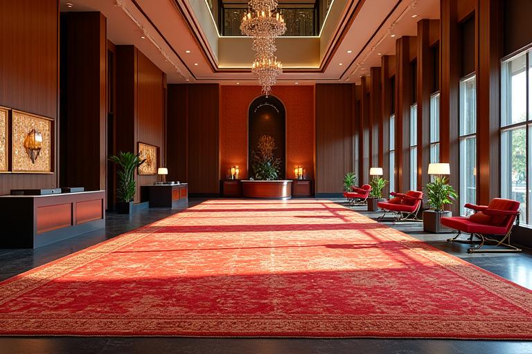 Custom rug installation in hotel lobby