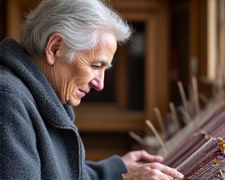 Master weaver at traditional loom, Canadian artisan