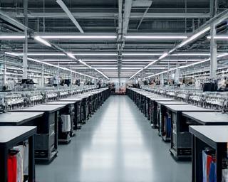 Production floor with organized textile stations